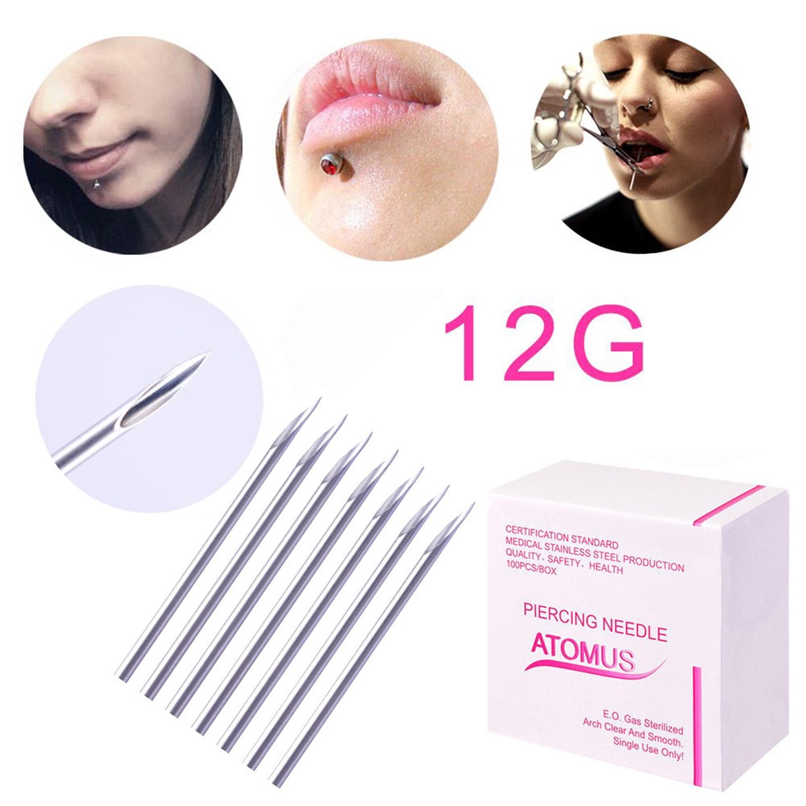 Beauty Under $15 100Pcs Body Piercing Needle For Navel Nose Lip Ear Sizes 12G Multicolor One Size