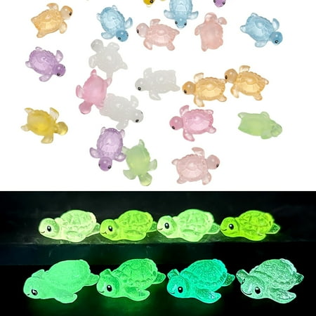 24 Pcs Luminous Resin Mini Turtles Miniature Turtle Statue Miniature Figurines Fairy Garden Accessories Cake Toppers Decoration Set for DIY Succulent Planter Moss Landscape Home Decor (B)