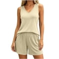 thumbnail image 3 of Tqcoqu Women's Solid Modal 2 Piece Pajama Set, V Neck Sleeveless Tank Top & Elastic Waist Shorts Soft, Summer Loungewear Sleepwear Outfit Set for Women,Beige Women's M-XXL, 3 of 7
