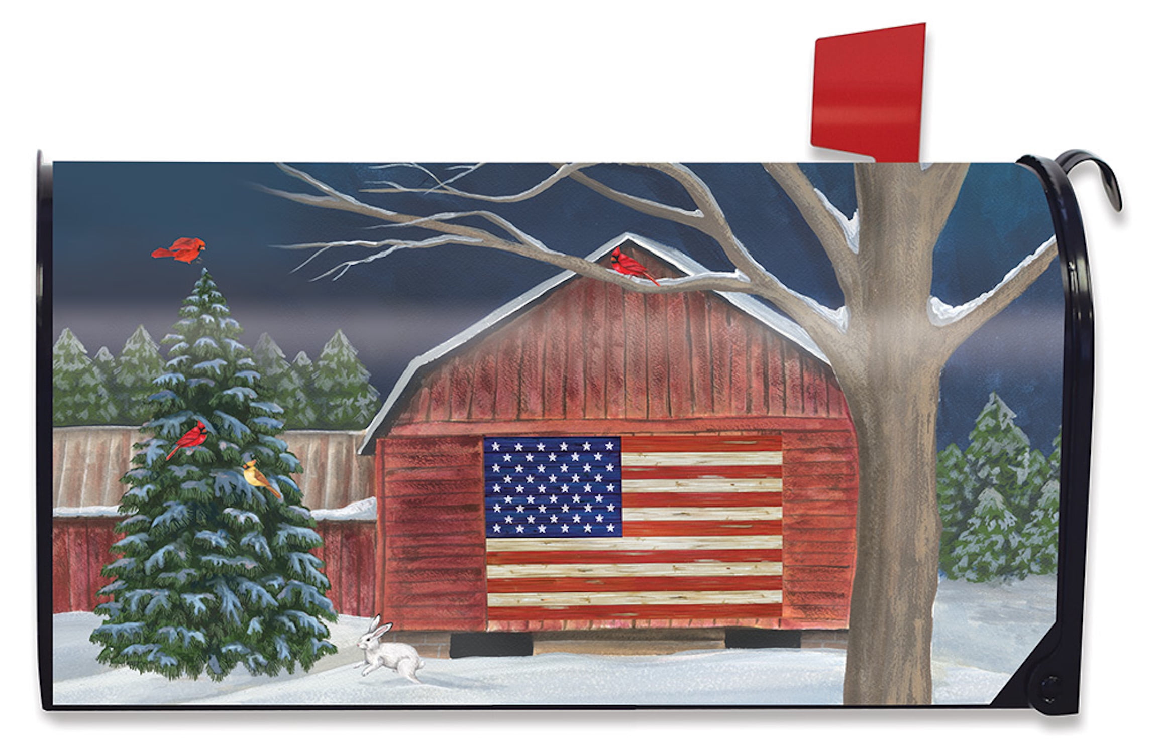 Barnside Winter Mailbox Cover American Flag Seasonal Standard