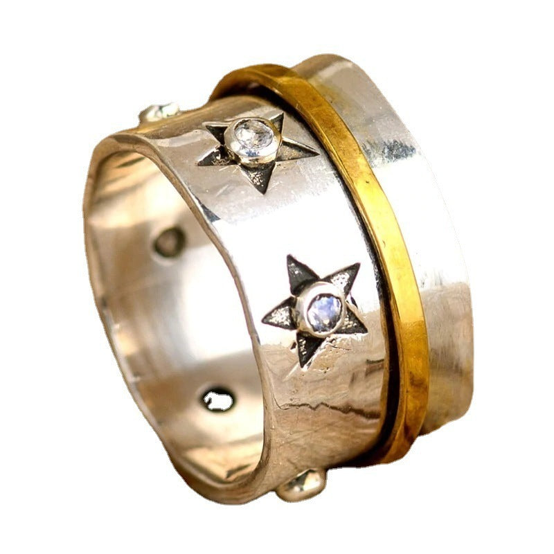 Moonstone Rotatable Metal Alloy Finger Fidget Spinner Ring For Men And Women Relief Anxiety Jewelry Gold Tones