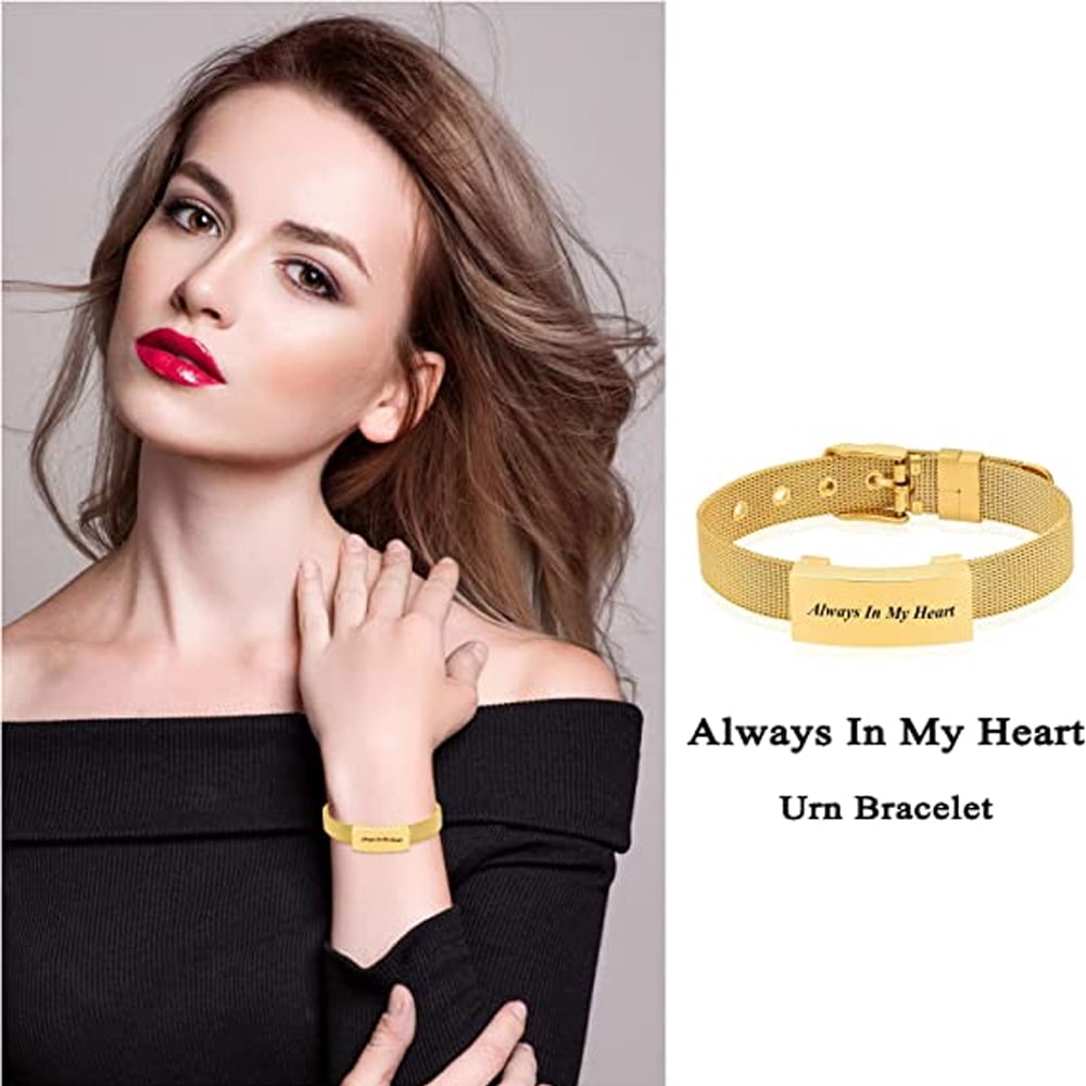 Adjustable Watch Band Cremation Jewelry Urn Bracelet for Ashes Personalized Message Urn Bangle for Women Men Memorial Keepsake-Forever in My Heart