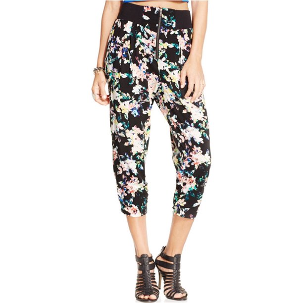Pantalones casuales recortados estampados Material Girl para mujer negro pequeño