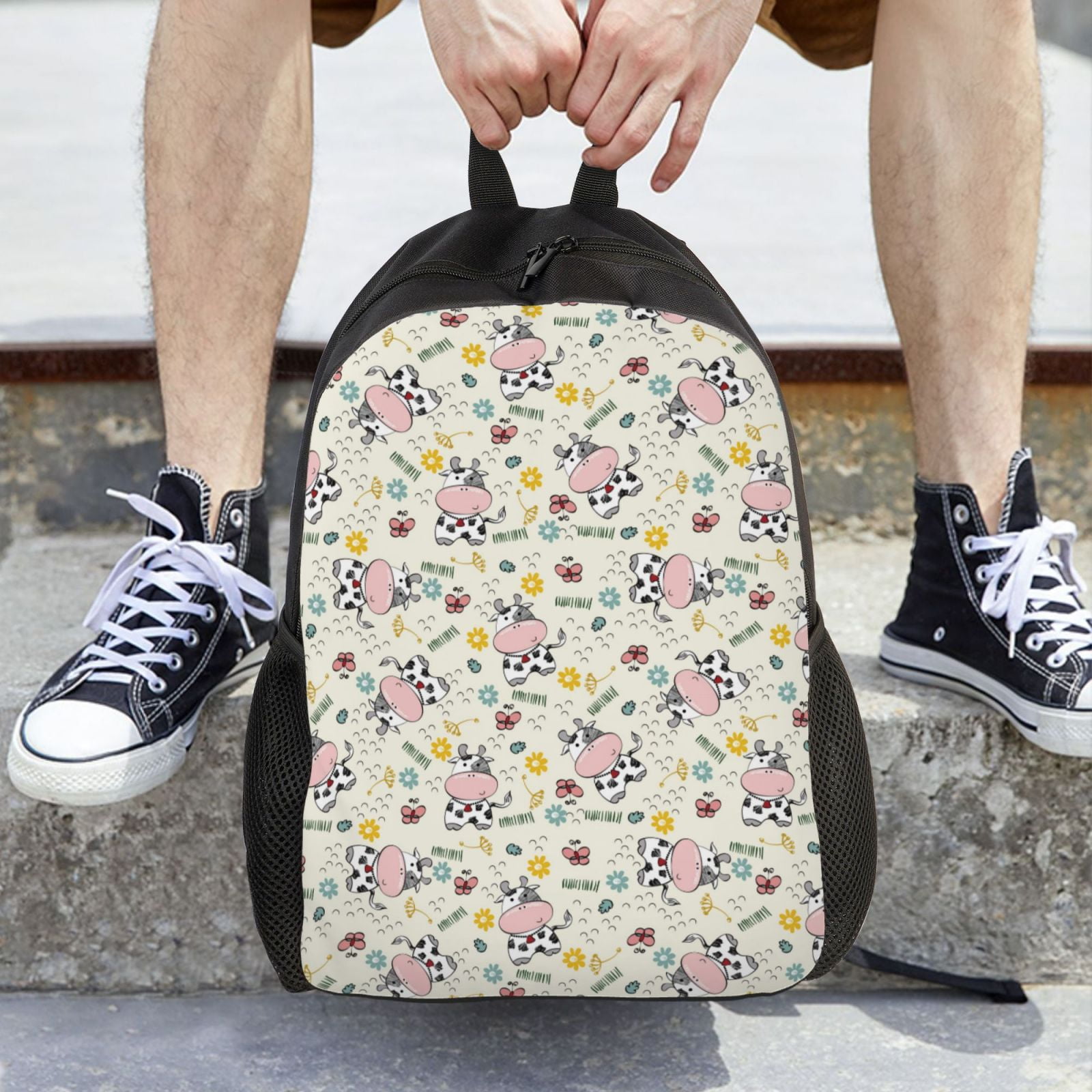 Horeoi Cute Cow Print Waterproof 600D Oxford Laptop Backpack for School Travel Work - Lightweight Durable Bag with Adjustable Straps