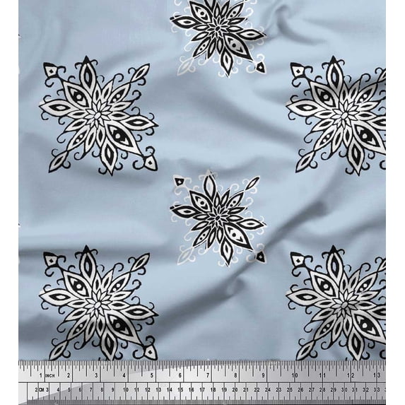 Soimoi Satin Silk Fabric Floral Block Print Fabric by The Yard 42 Inch Wide