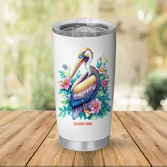 Brown Pelican Lover Custom Tumbler 20oz – Personalized Stainless Steel Travel Coffee Mug with Handle and Straw – Cute Gift for Women, Girls Kv86p8