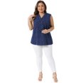 thumbnail image 3 of DARING DIVA Women's Plus Size Polka Dots V Neck Tie Neck Sleeveless Blouses 3X Dark Blue, 3 of 6