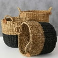 thumbnail image 2 of Cape Cod Seagrass Baskets, Set of 3, Paint Dipped, Chunky Weave, Nautical Gray, Natural, Barrel Belly with Top Handles, 14 - 16 Inches T, 2 of 5
