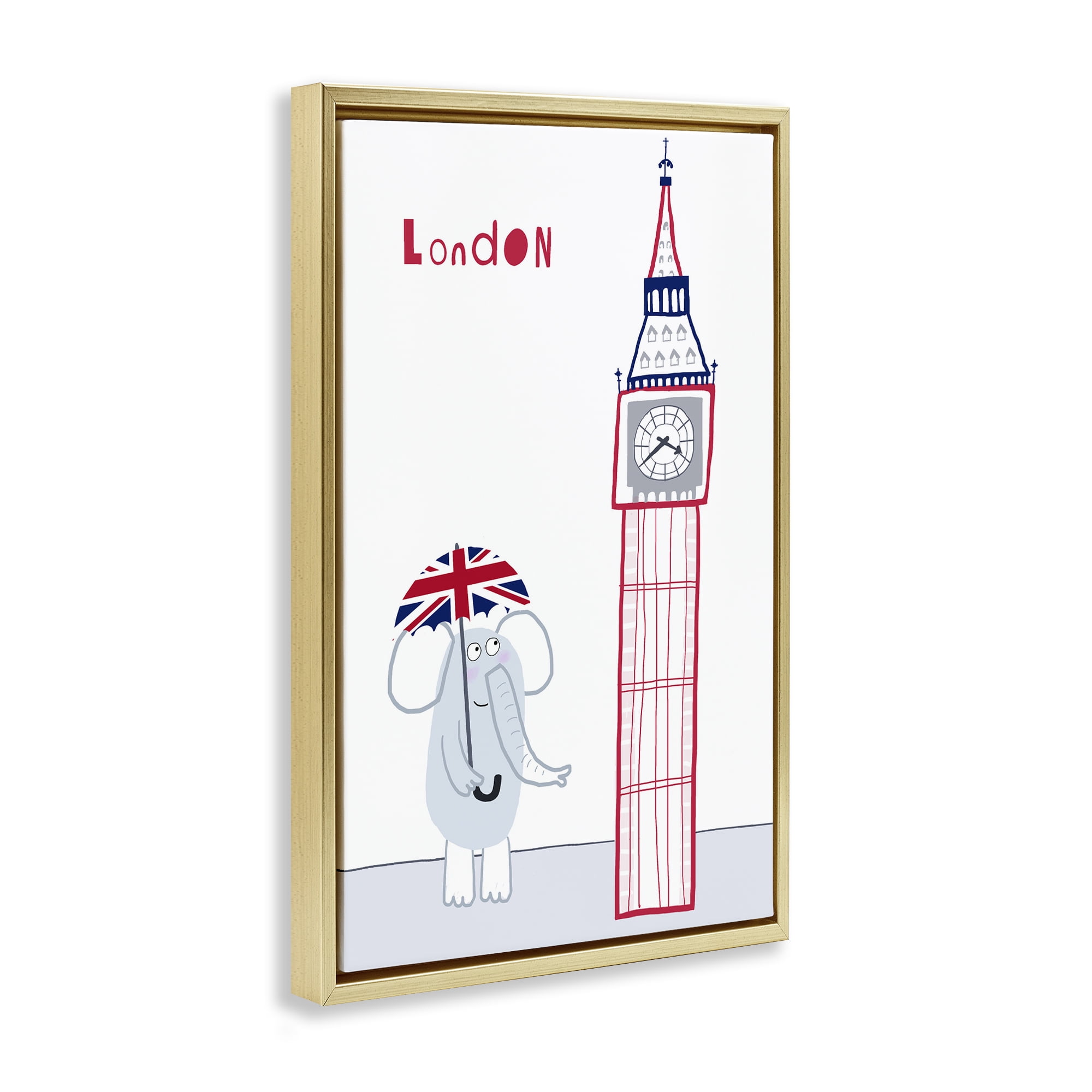 Elephant & Big Ben London Gold Framed Floater Canvas Wall Art, design by Carla Daly
