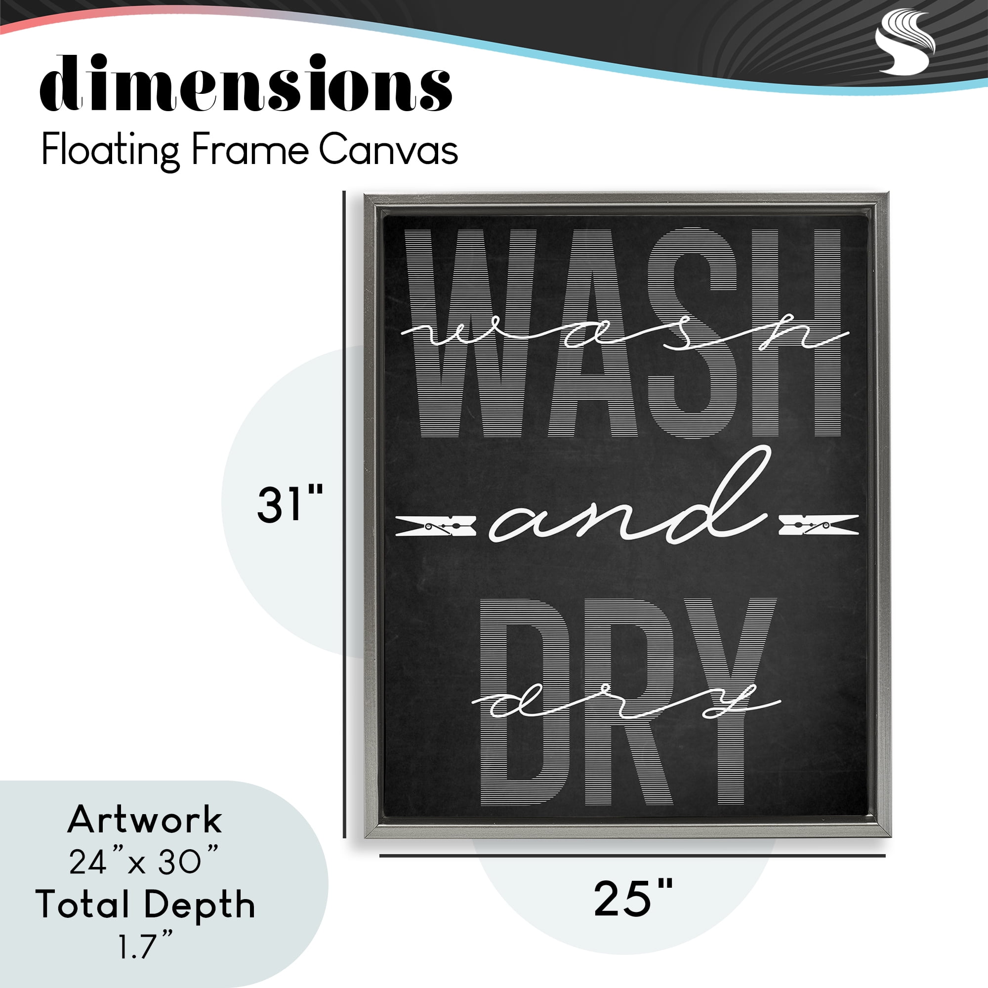 Wash And Dry Black Minimal Gray Framed Floater Canvas Wall Art, design by Marcus Prime