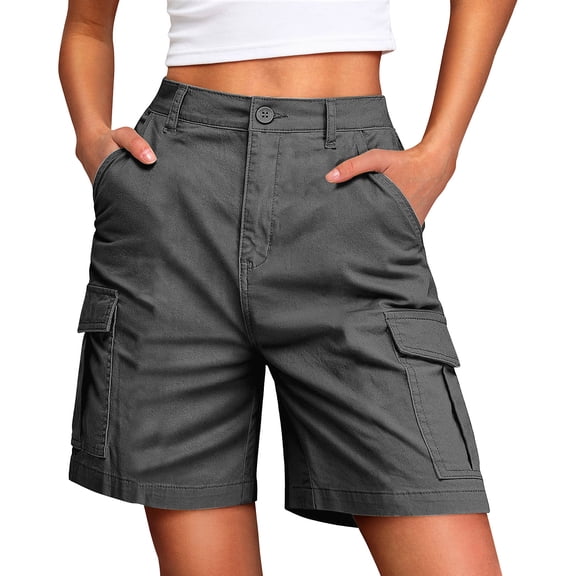 Hiking Shorts for Women Lightweight Elastic Waist Knee Length Cargo Shorts Golf Casual Summer Bermuda Short Dark Gray S