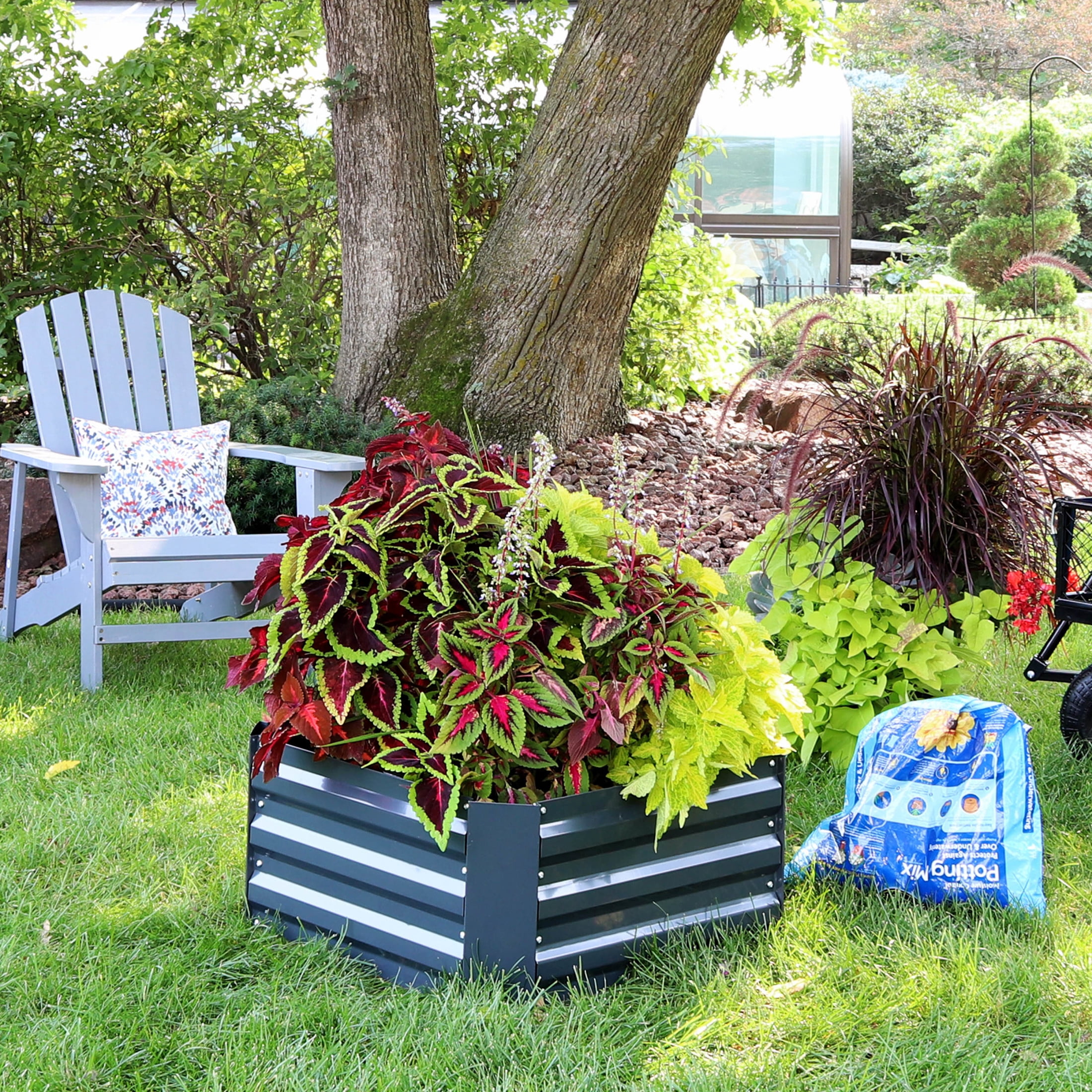 Sunnydaze 24" x 24" x 11.75" Square Dark Gray Galvanized Steel Raised Garden Bed