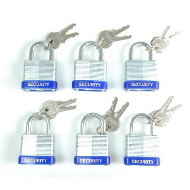 Padlocks Laminated 1 inch Brass Tumbler 6 pc set. w/ Keys Walmart