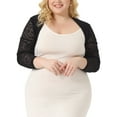 thumbnail image 1 of GRACE & GRANDEUR Plus Size Women's Loose Casual Cover Up Sheer Open Front Cropped Lace Cardigan Black 1X, 1 of 1