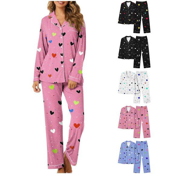 Hueook 2 Piece Sets for Women's Valentine's Day Printed Pajama Set for Daily Home Wear with Pocket Pink 3X