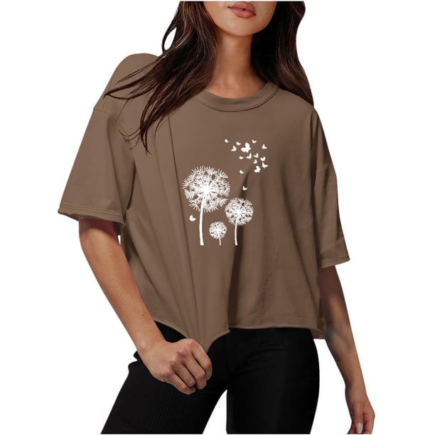 Camisetas Sobredimensionadas para Mujeres Gota Hombro Cuello Redondo Cultivo Top de Entrenamiento, Blusa de Verano Casual para Diario Y Fitness