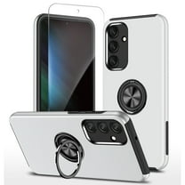 Allytechgroup Galaxy A16 5G Case with Screen Protector, Slim Fit Magnetic Phone Case for Samsung Galaxy A16 5G with Ring Holder Kickstand Heavy Duty Shockproof Cover for Women Men, Silver