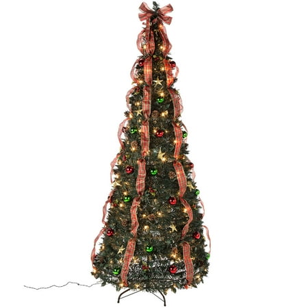 Holiday Peak Pull-Up Christmas Tree, Pre-Lit and Fully Decorated,