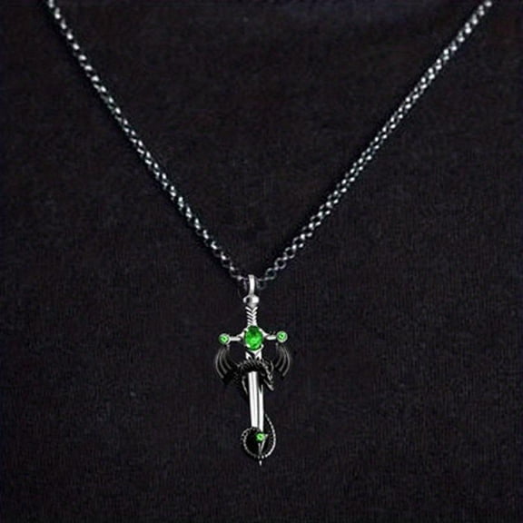 Men's Dragon & Sword Design Pendant Necklace,  Punk Streetwear Chain Necklace, Goth Jewelry for Party, Daily Clothing Decor for Men & Women Vintage Stainless Steel Cross Pendant Necklace eve  necklace