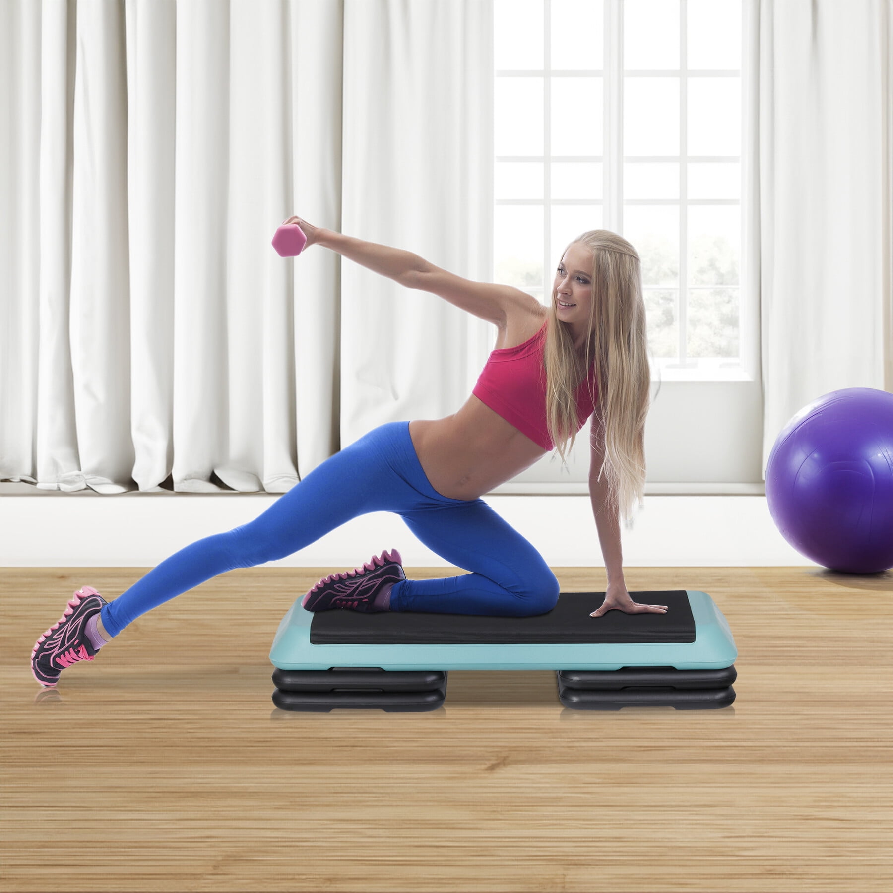 ZENSTYLE 43'' Aerobic Exercise Stepper Platform Adjustable Fitness Stepper W/4 Risers Green