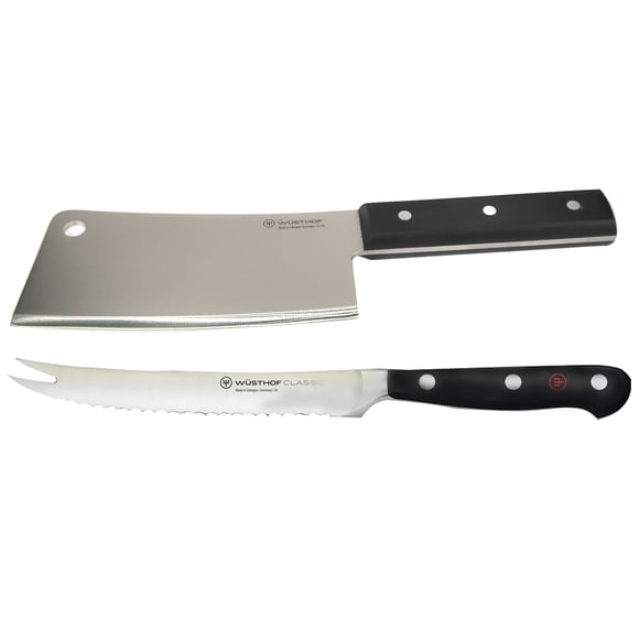 Wusthof Classic 6" Cleaver Knive, Black + Wusthof Classic 5 inch Fork Tipped Tomato Knife