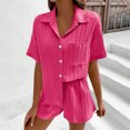 thumbnail image 2 of Maplenight Women's 2 Piece Outfits Lapel Long Sleeve Button Down Shirts and Drawstring Shorts Sets Casual Lounge Vacation Summer Sets, 2 of 9
