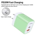 thumbnail image 4 of USB C Block,2PCS ABCPOW 20W PD Type C Charger Block QC3.0 Dual USB Wall Charger Adapter Plug USB C Brick Power Delivery Fast Charge Quick Charging Charger Block,Light Green, 4 of 5
