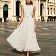thumbnail image 2 of Morttic Women's Stylish Sleeveless Crew Neck Polka Dot A-Line Slimming Long Dress Perfect for Parties, Dates & Gifts White，S, 2 of 5