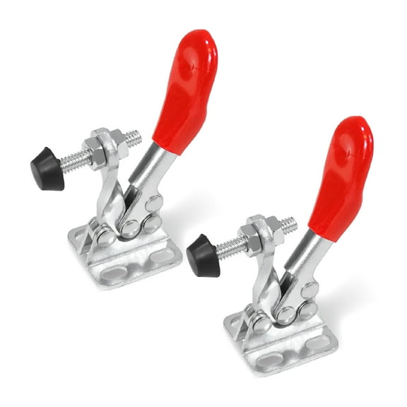 POWERTEC 2PK Toggle Clamp, 60 lbs Holding Capacity, 201A Quick Release Horizontal Clamps w/ Antislip Rubber Pressure Tip for Woodworking Jigs and Fixtures, Welding, Drill Press, Crosscut Sled (20317)