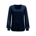 thumbnail image 5 of YOIAVAIOY Women's Sequin Tops Sheer Long Sleeve Glitter Sparkly Lounge Blouse Velvet V-Neck Dressy Tops for Evening Party Navy M, 5 of 6