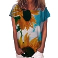 thumbnail image 1 of Hauts pour Femmes Col Rond Imprimé Tournesol Papillon Manches Courtes T-Shirt d'Été pour Femmes, 1 of 4