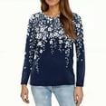 thumbnail image 5 of WTOBBY Women's Casual Loose Fit Floral Print Long Sleeve Hem Slit T-shirt Round Neck Top Fashionable Comfort Wear Soft Material Daily Outfit Essential for US Market Wardrobe,Navy S, 5 of 5