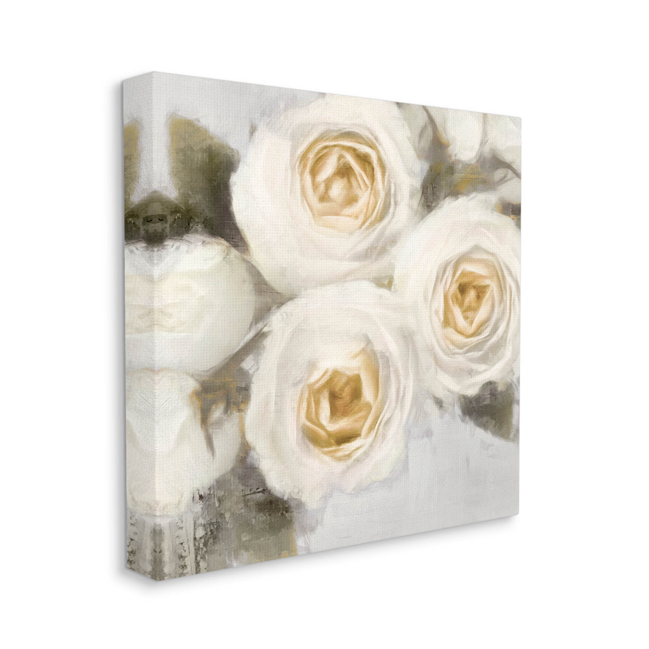 Three White Roses Trio Blossoms Botanical & Floral Graphic Art Gallery Wrapped Canvas Print Wall Art