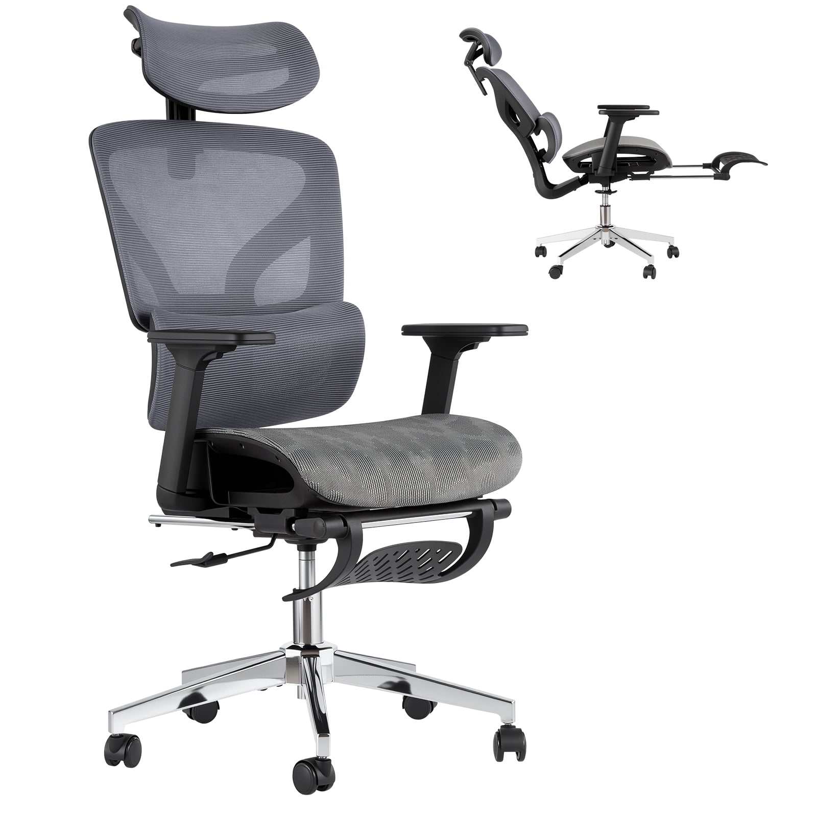 Ergonomic High Back Mesh Office Chair with 3D Adjustable Armrests, Lumbar Support, Seat Depth Adjustment, Retractable Footrest, and Smooth Rolling Wheels for Home Office