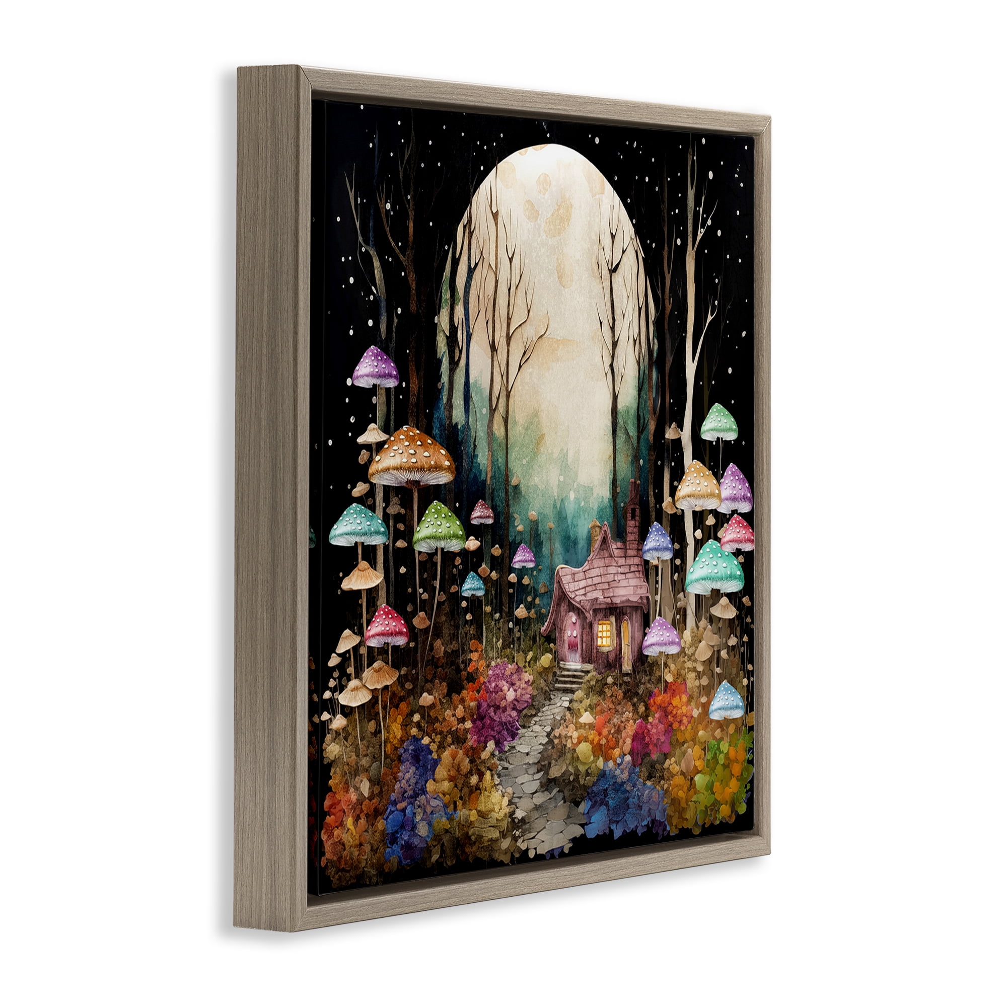 Stupell Industries Quirky Mushroom Forest Landscape & Nature Painting Brown Floater Framed Canvas Art Print Wall Art, 25 x 25