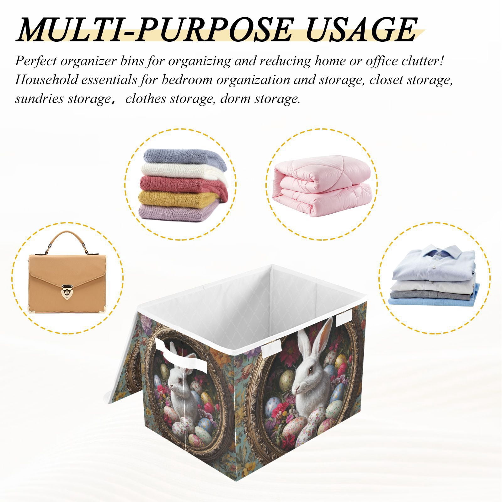 Rabbit Easter Eggs Storage Basket for Shelves Foldable Container Organizer for Organizing Toys Clothes Books with Handles