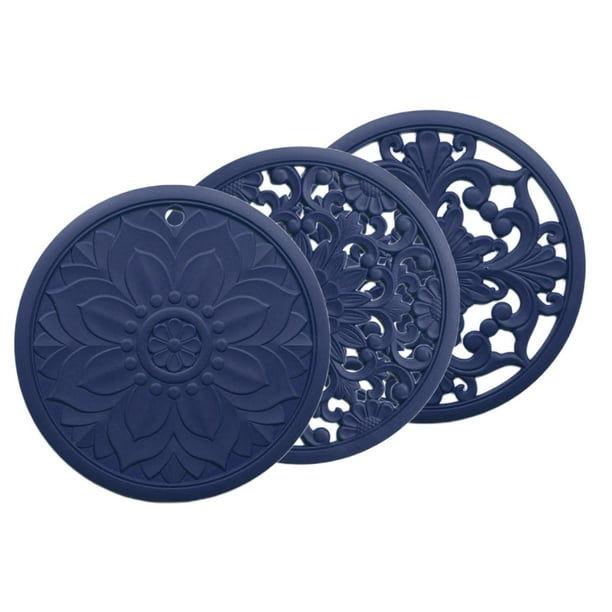 Juego de 3 vajillas redondas multifuncionales de silicona para encimera de cocina Azul