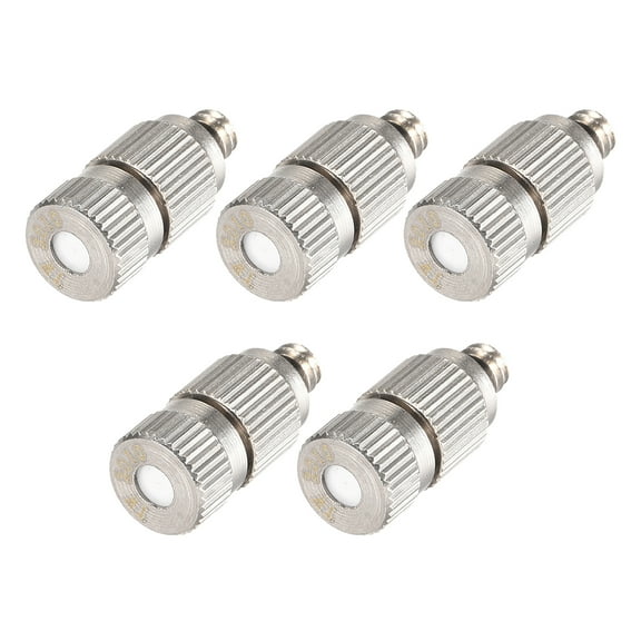 Brass Misting Nozzle - 3/16" 0.2mm Orifice Dia Fogging Spray Head for Outdoor Cooling System - 5 Pcs Silver Tone