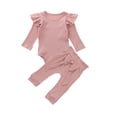 thumbnail image 3 of Coduop Toddler Baby Girls Outfits Long Sleeve Ruffle Bodysuit Romper Pants Set, 3 of 7
