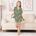 thumbnail image 6 of FORMRS Kids Short Sleeve Top and Pants Pajama Set Unisex Satin 2-Piece Sleepwear, Sizes 11-12Y, Green American Footballs, 6 of 8
