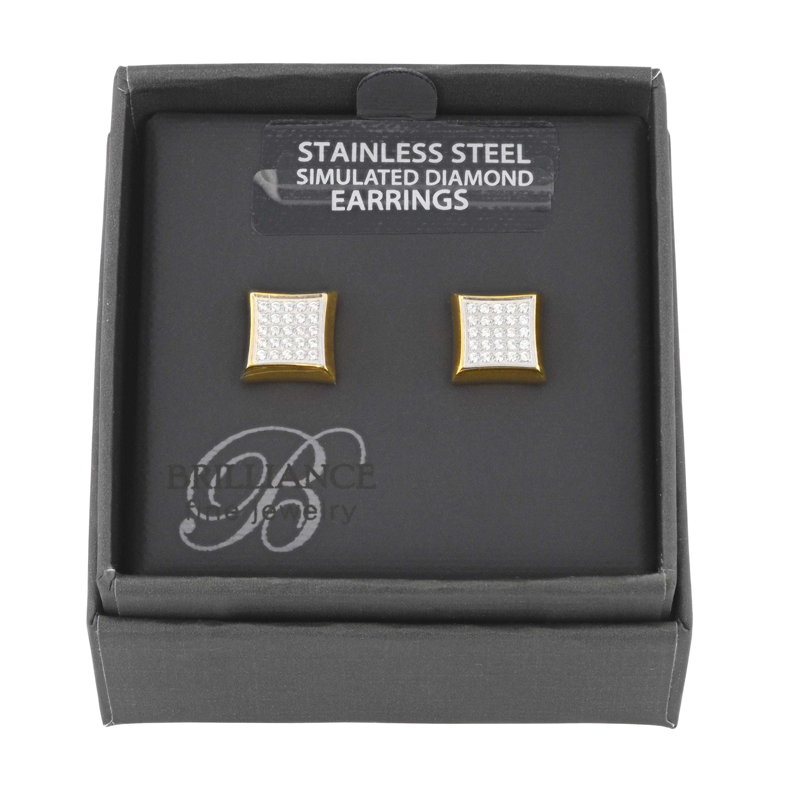 Men's Two-Tone Yellow IP CZ Stainless Steel Stud Earrings
