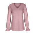 thumbnail image 5 of Womens Casual Trumpet Long Sleeves Tunic Tops Hollow Out Lace Trim V Neck Fall T Shirts Solid Color Loose Tee Blouses Womens Clothes, 5 of 6