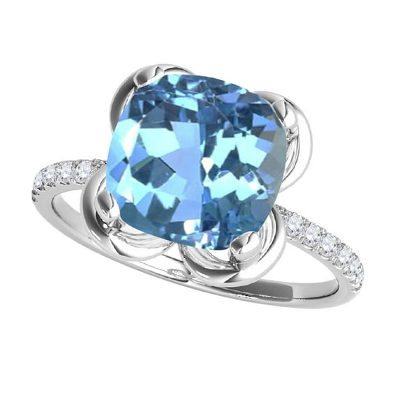 2.30 Ct. Ttw Diamond And Cushion Cut Blue Topaz Ring In 10K White Gold