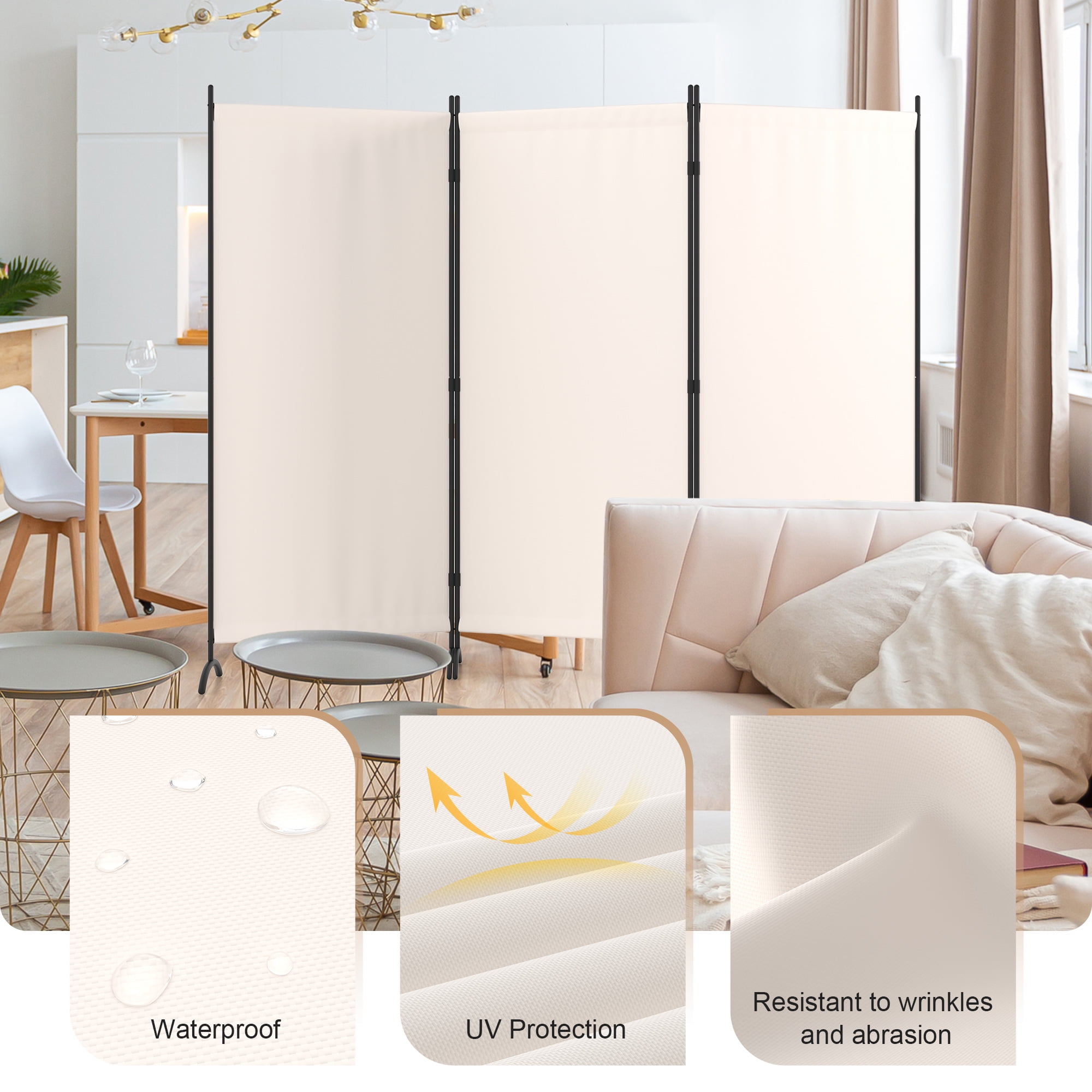 Room Divider 8FT Portable Room Dividers And Folding Privacy Screens, 101'' L Fabric Divider For Room Separation, 3 Panel Partition Room Dividers Freestanding Wall Divider Screen