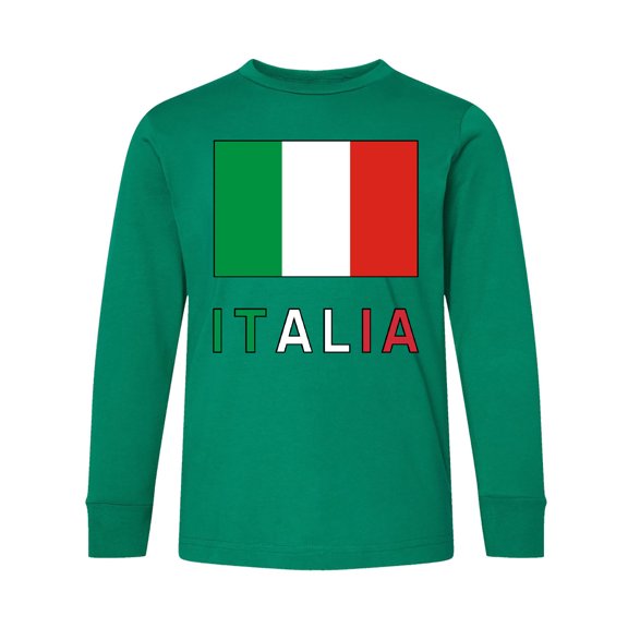 Inktastic Italy Flag & Italia Black Border Long Sleeve Youth T-Shirt