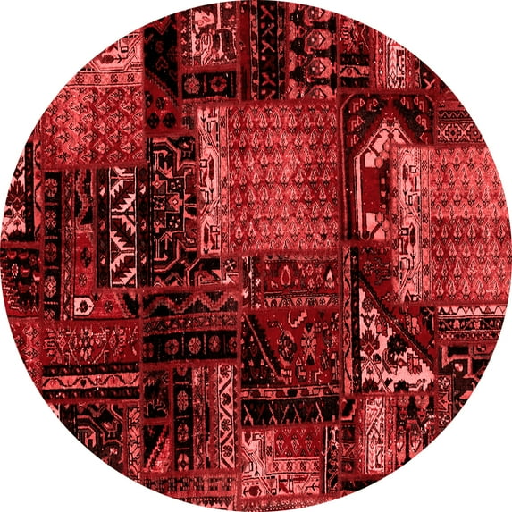 Ahgly Company Machine Washable Indoor Round Patchwork Red Transitional Area Rugs, 7' Round