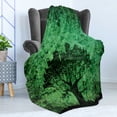 thumbnail image 4 of Abstract Soft Flannel Fleece Throw Blanket, City Composition Buildings Houses Town on Tree Branches Creative Monochromic Artwork, Cozy Plush for Indoor and Outdoor Use, 50" x 70", Green, by Ambesonne, 4 of 5