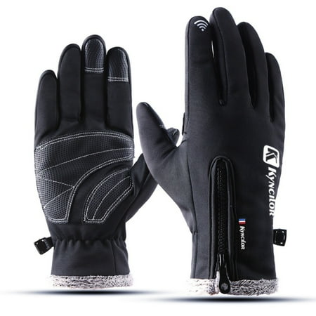 Touch Screen Cycling Gloves Winter Cold Weather Waterproof Thickness Warm Fleece Inner Zippered Adjustable Full Finger Gloves For Ski Snowboard Bike Running