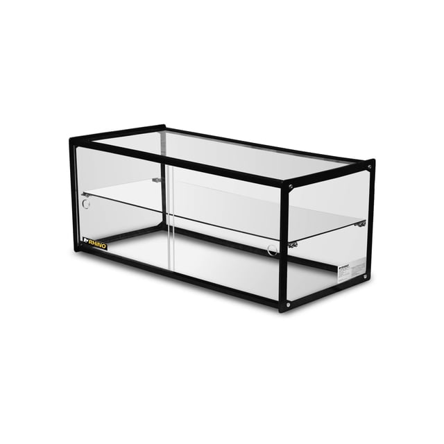 Vitrina Neutra Recta de Mostrador Rhino, 90 L, Vidrio Templado de 5 mm, Bordes de Aluminio, 2 Puertas Traseras, Exhibición Profesional para Panadería, Repostería y Productos de Impulso, VITNEU-90R