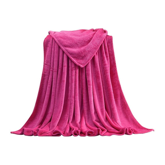 Warm Solid Warm Plush Blanket Throw Rug Sofa Bedding Microfiber Flannel, Hot Pink A
